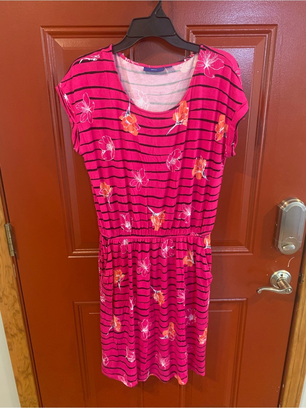 APT. 9 Pink Striped Floral Dress with Pockets